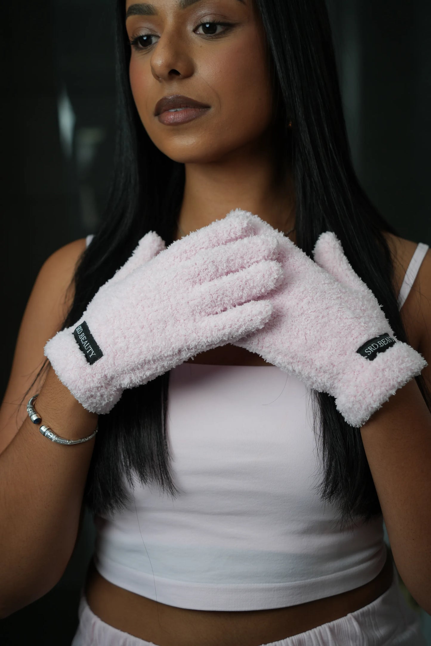 Gant Démaquillant / Nettoyant visage  - Rose poudré