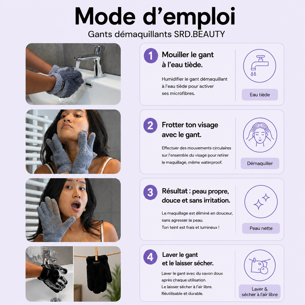 Gant Démaquillant Réutilisable - Rose