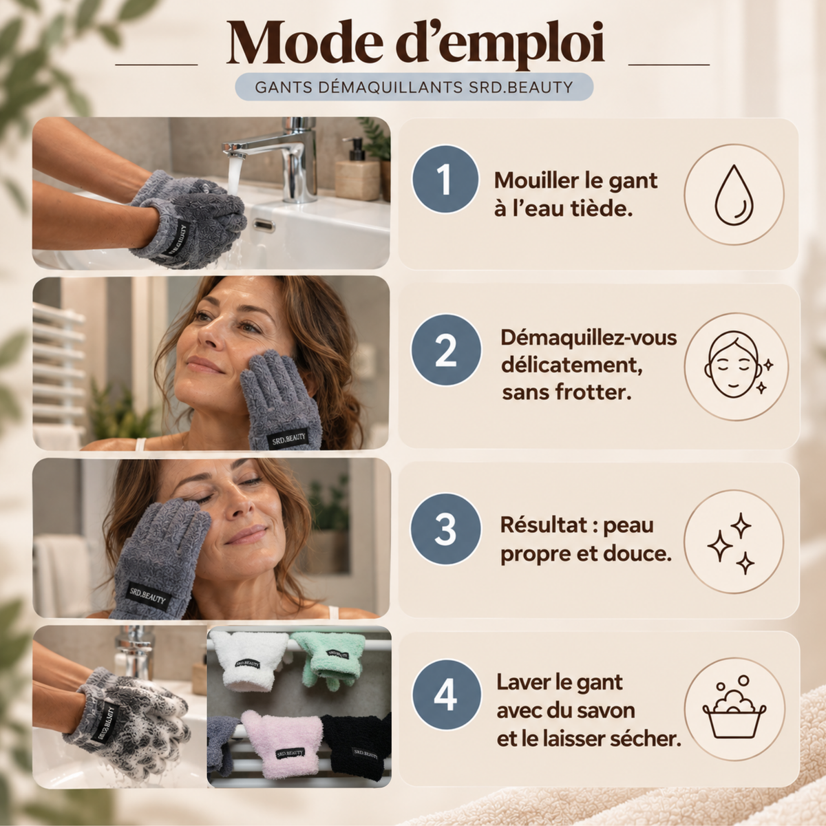 Gant Démaquillant Réutilisable - 100% Microfibre